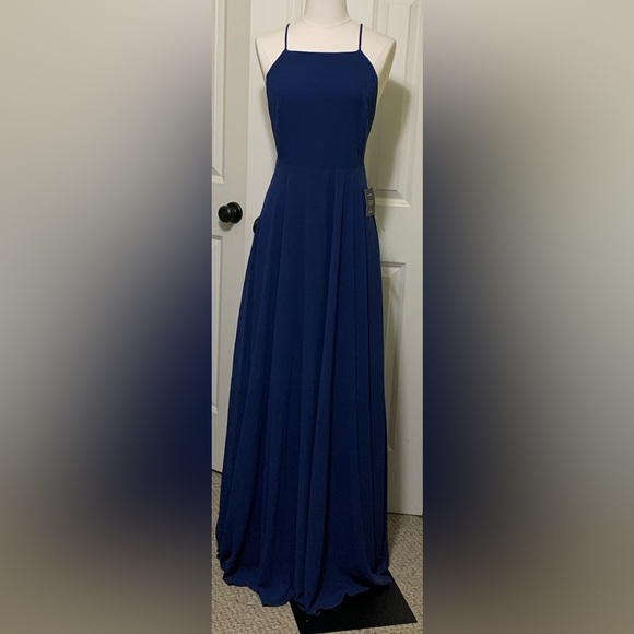NWT M Lulu’s Navy Blue Maxi Dress Mythical Kind of Love Flowy Gown Garden Prom - Picture 2 of 16